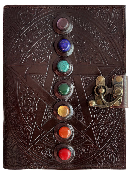 Leather Journal Writing Notebook 7 Chakra Stone Diary for Men & Women, Handmade Bound Witch Journal Blank Sketchbook Notepad Gift for Artist & Writers by , Brown