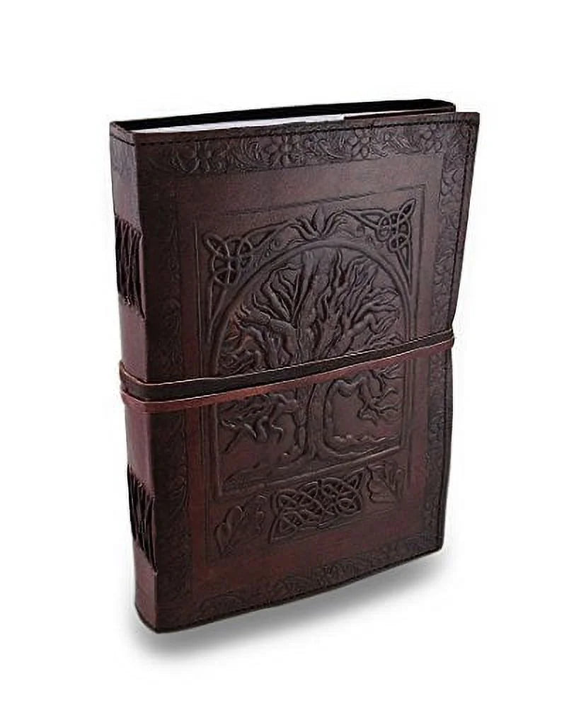 Vintage Tree of Life Antique Looking Genuine Leather Blank Travel Book Bound Journal Diary Notebook with Unlined Pages to Write for Men Women