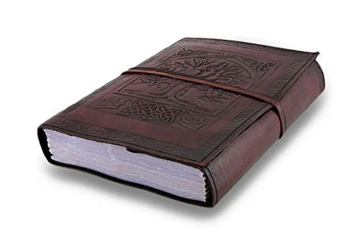 Vintage Tree of Life Antique Looking Genuine Leather Blank Travel Book Bound Journal Diary Notebook with Unlined Pages to Write for Men Women