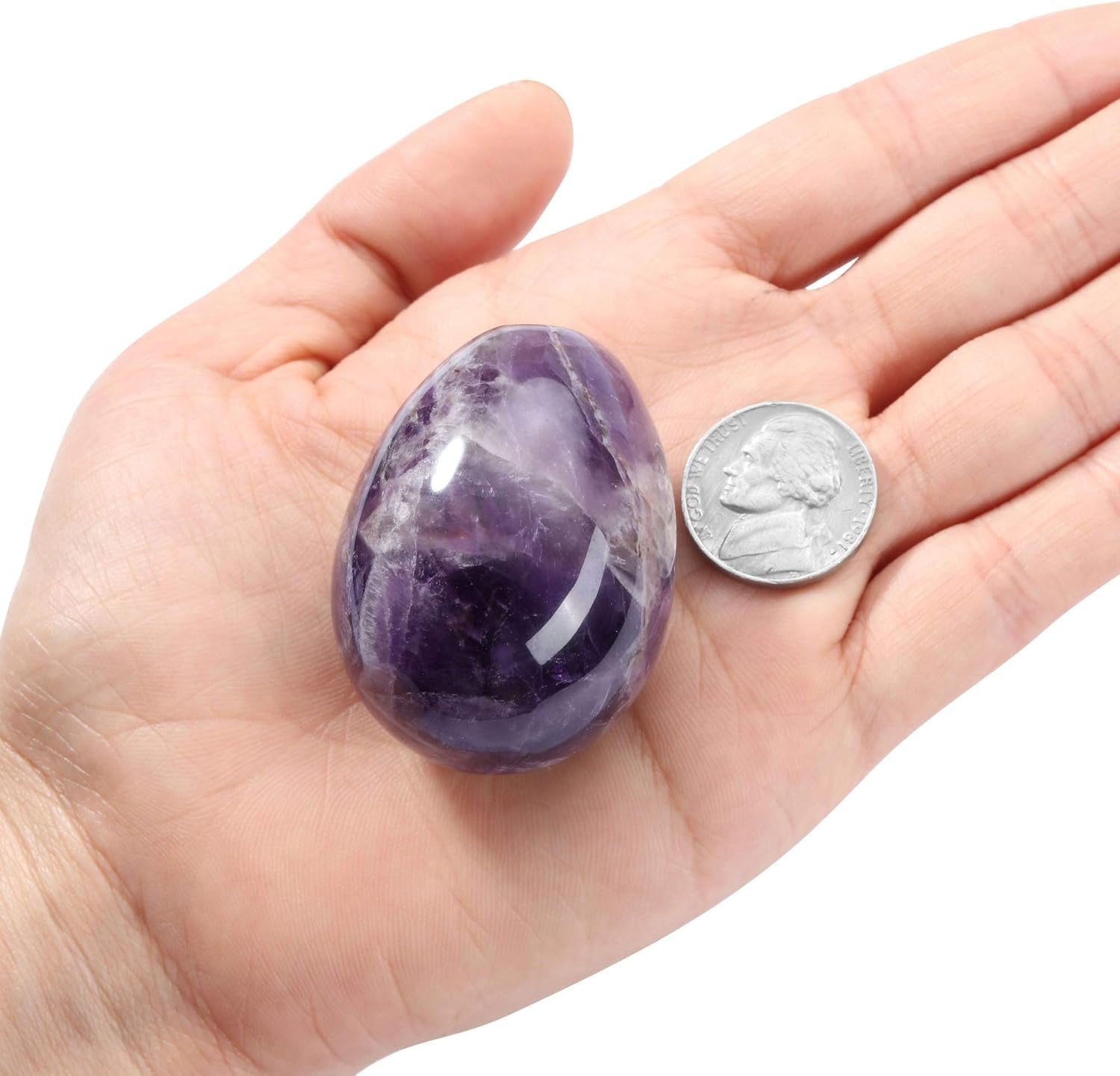 Natural Amethyst Egg Sphere Sculpture Reiki Healing Crystal Gemstone Ball Divination Figurine with Acrylic Stand for Home Decoration