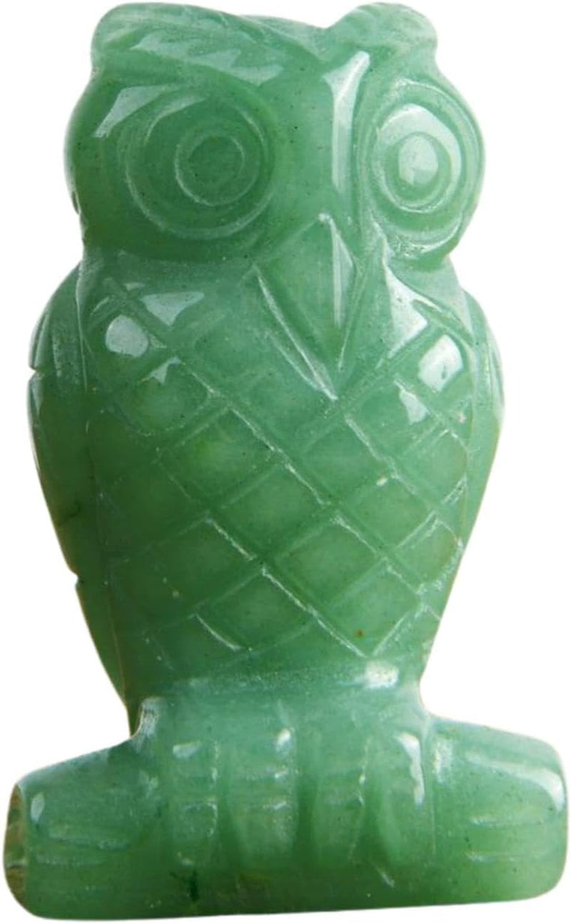 Natural Green Aventurine Owl Bird Statue, Hand Carved Reiki Healing Crystal Animal Figurines Pocket Palm Stone Home Decoration