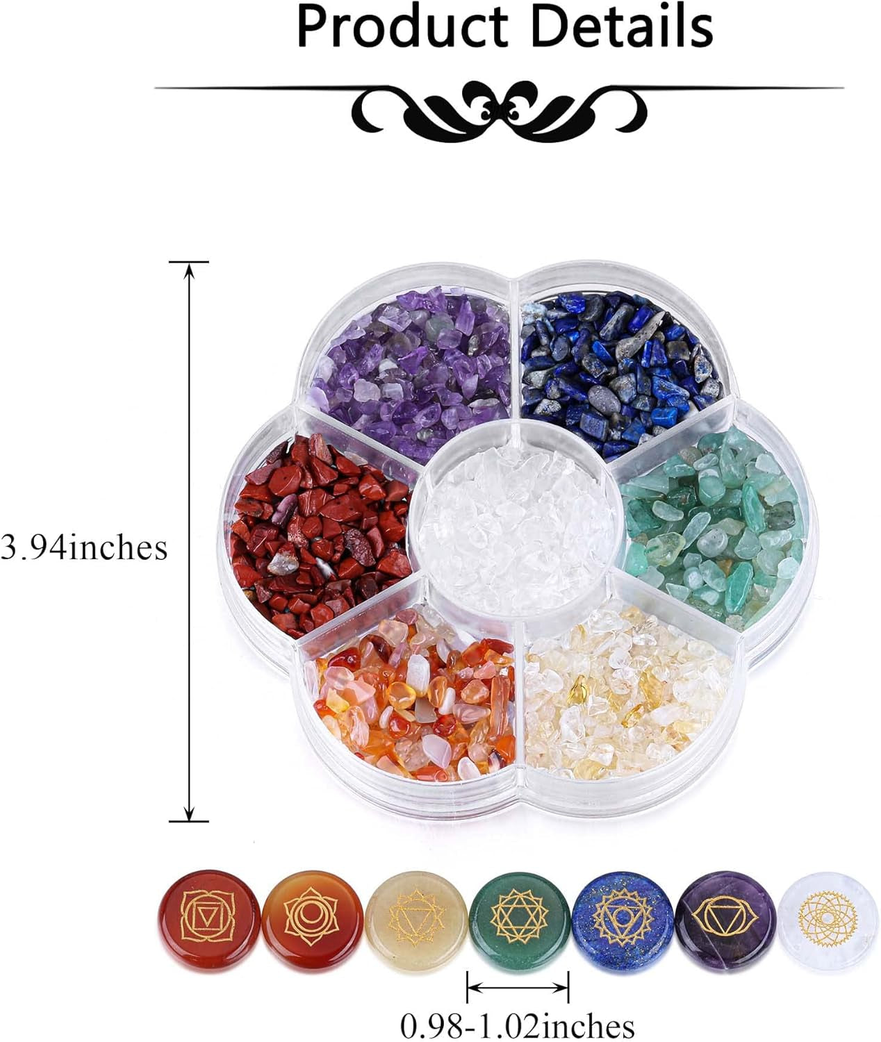 7 Chakra Crystal Stones Natural Reiki Healing Crystals Gemstones with Engraved Chakra Symbol Tumbled Polished Chakra Stone Kit for Meditation Crystal Therapy Gift for Christmas