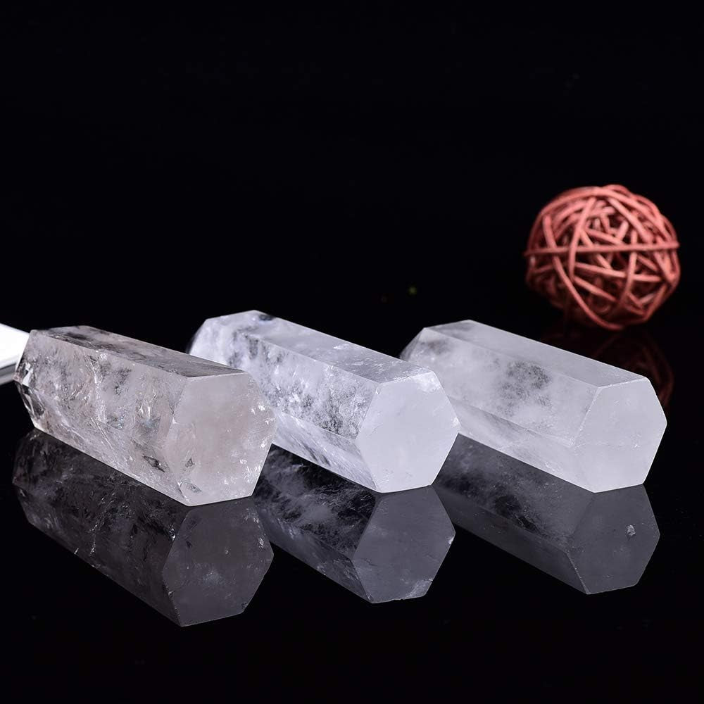 Natural Healing Set of 2 Clear Quartz Crystal Wand, 2"-2.4"(5-6Cm) 6 Faceted Single Point Crystal Prism Wand Natural Stones for Healing Meditation Reiki Chakra Therapy