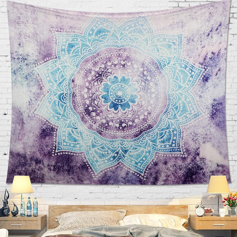 Tapestry Mandala Wall Hanging Decor Purple and Grey Indian Hippie Bohemian Flower Gypsy Decoration Beach Blanket Dorm Room Bed Sheets