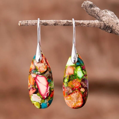 Natural Stone Sea Sediment Women Earrings Bohemia Dangle Reiki Earrings Jewelry