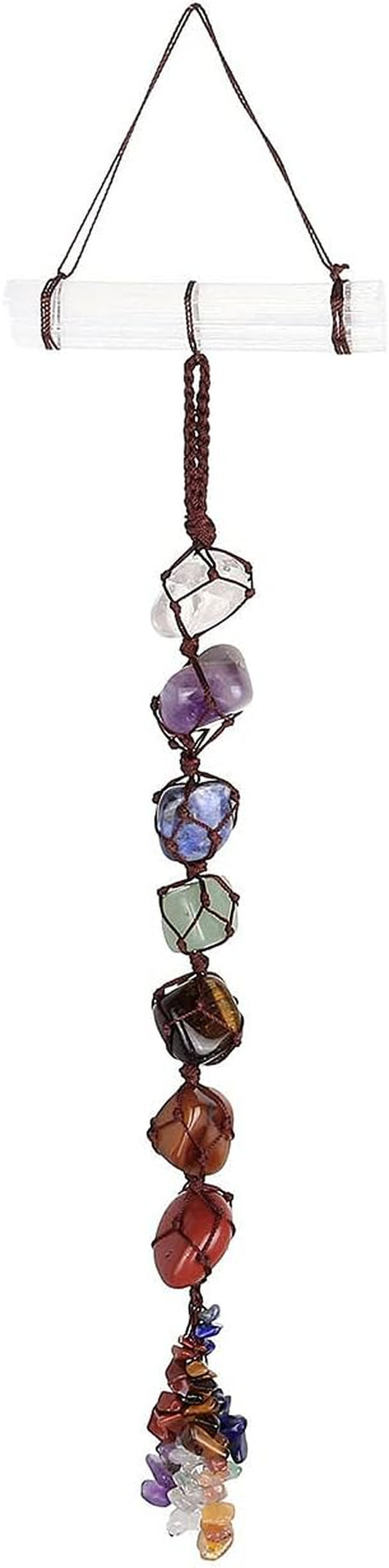 Natural 7 Chakra Raw Stones Reiki Crystals Hanging Ornament Tumbled Gemstones Tassels Stone Bar Home Decoration for Good Luck Yoga Meditation