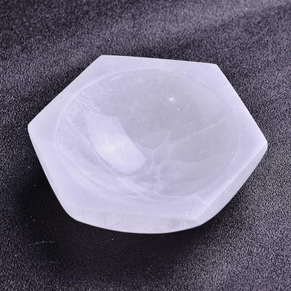 Selenite Bowl Hexagon Reiki Healing Crystal Bowl Moroccan Selenite Plate for Charging and Cleansing 4 Inch