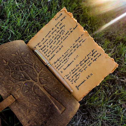 Tree of Life Journal - 8"X6" (A5) Inches - Green - 200 Antique Deckle Edge Handmade Paper – Book of Shadows - Vintage Leather Bound Journal for Women & Men