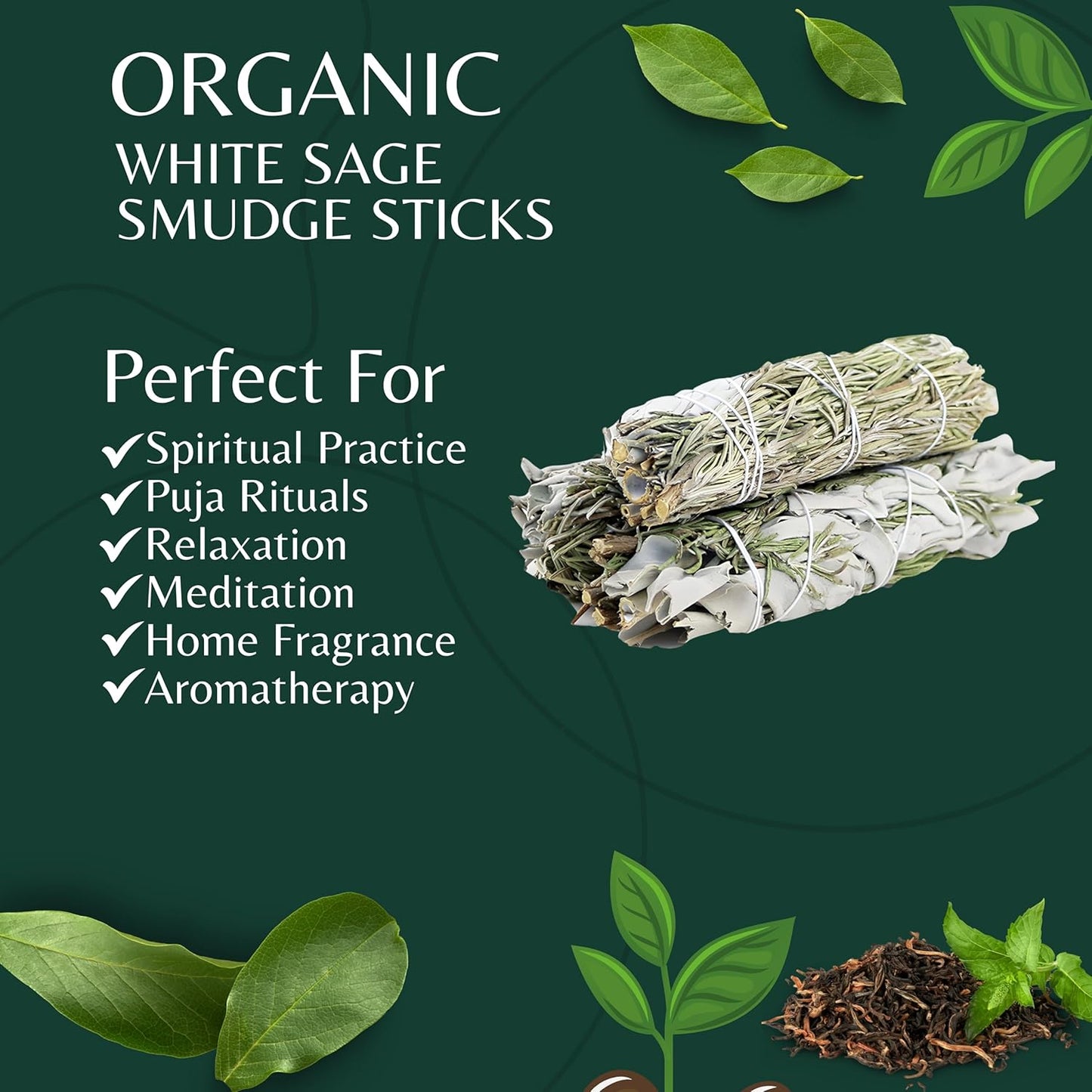 White Sage Mix Smudge Sticks 3 Pack for Cleansing, Meditation, Yoga, and Smudging | Organic White Sage Mixed with Cinnamon, Copal, Ruda Rue, Peppermint or Yerba Santa (White & Copal)