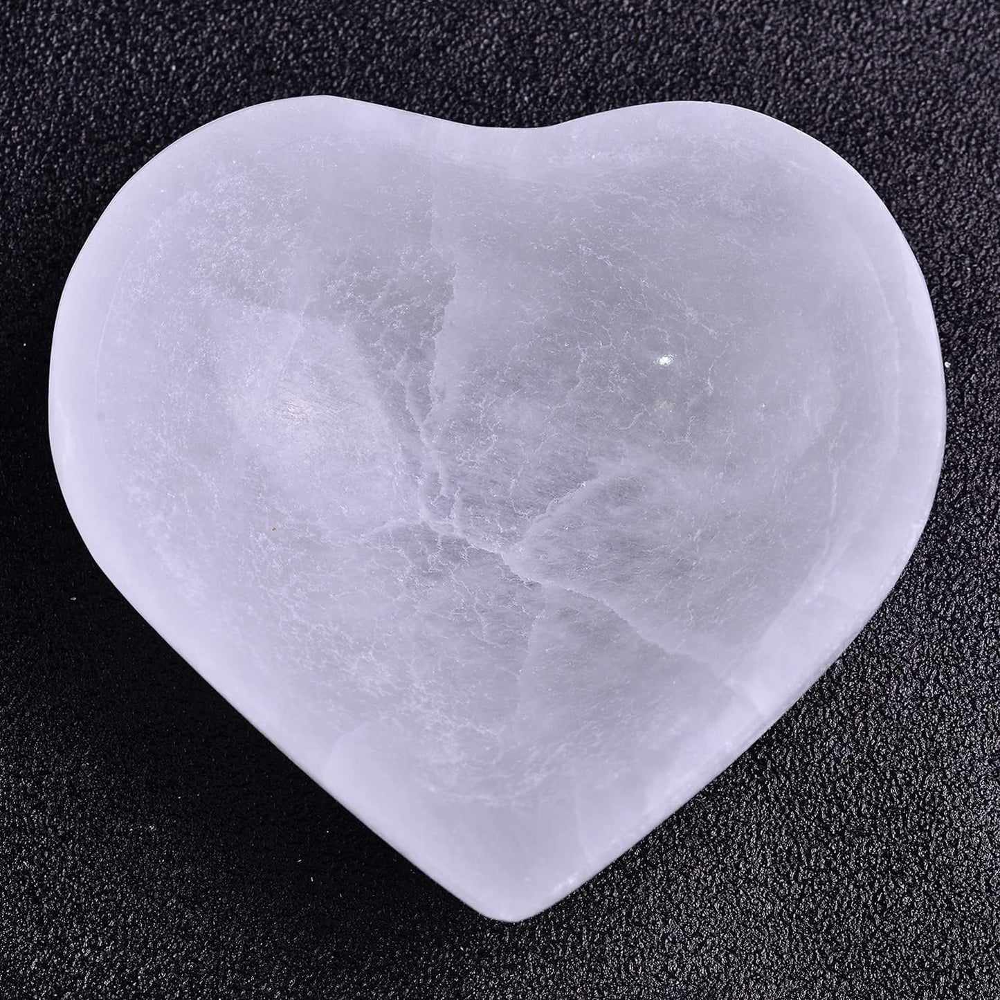 5" Hand Carved Selenite Bowl Heart Shape Moroccan Selenite Crystals for Cleansing, Charging, Decoration or Gift