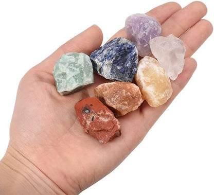 14Pcs Chakra Stones Reiki Healing Crystals Bulk Set Natural 7 Raw Rough Stones Ore Specimen Rock Crystal Collection with 7 Polished Tumbled Stones for Tumbling Cabbing Balancing Meditation Therapy