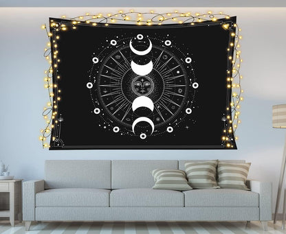 Pack of 2 Sun Moon Tapestry Wall Hanging Stars Space Psychedelic Black and White Wall Tapestry Wall Tapestry for Bedroom Home Wall Décor