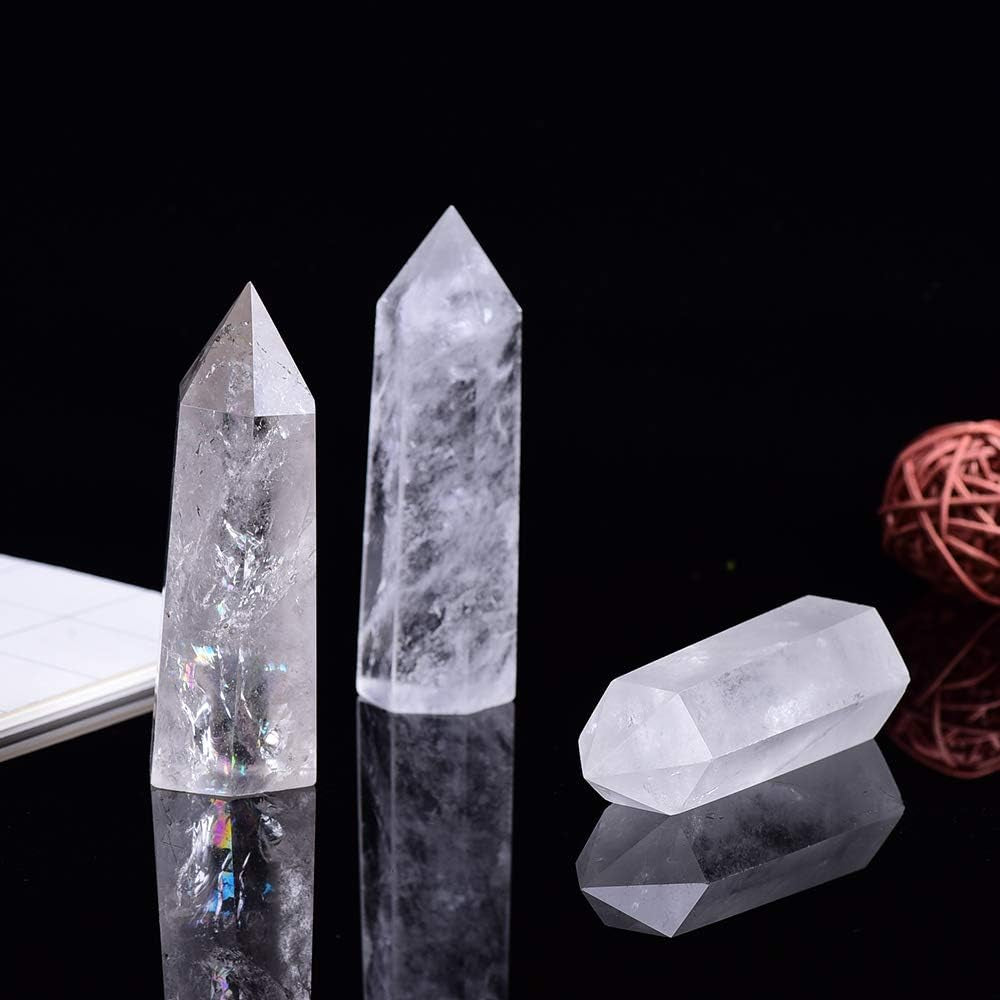 Natural Healing Set of 2 Clear Quartz Crystal Wand, 2"-2.4"(5-6Cm) 6 Faceted Single Point Crystal Prism Wand Natural Stones for Healing Meditation Reiki Chakra Therapy