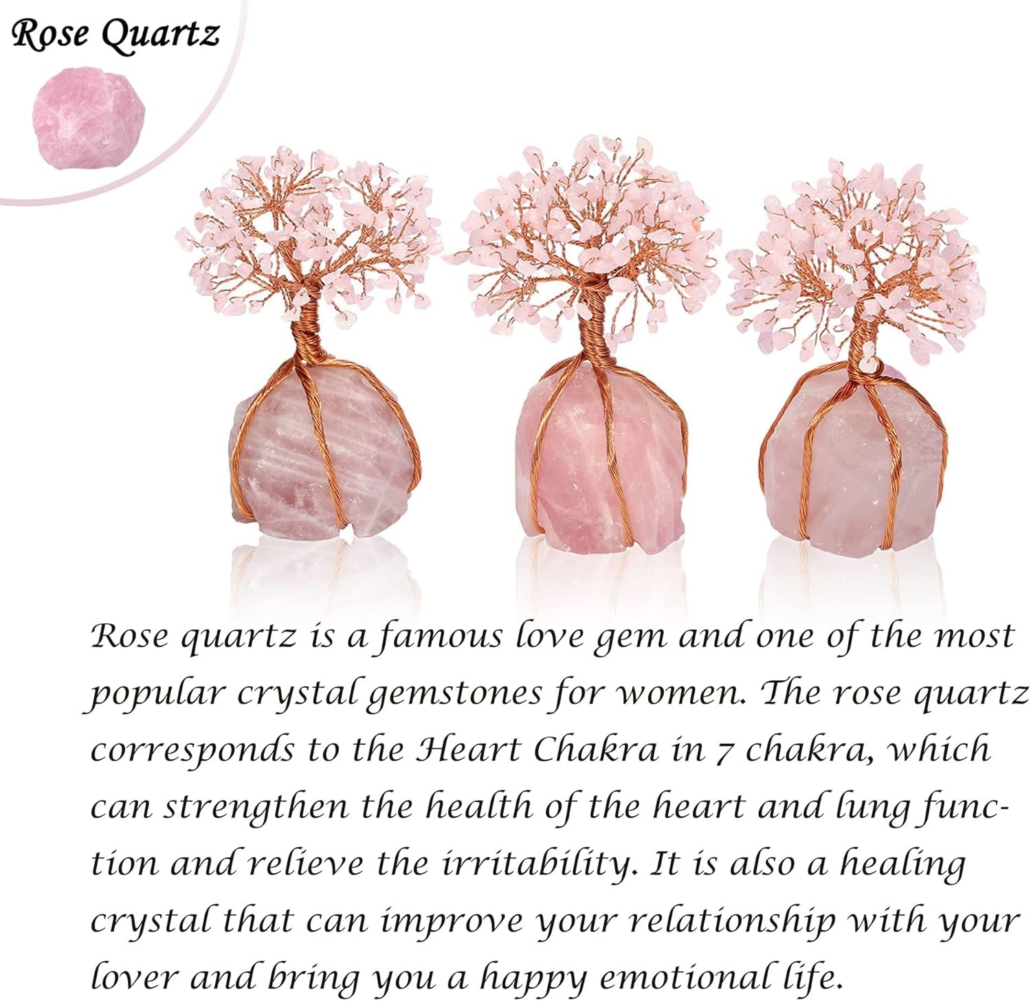 Rose Quartz Healing Crystals Copper Money Tree Desk Office Decor Wrapped on Natural Rose Quartz Base Feng Shui Luck Figurine