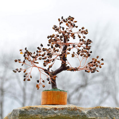 Tiger Eye Gemstone Tree of Life [Bonus Matching Necklace] | Money Tree with Chakra Reiki Healing Crystals Oriental Home Décor Tree | Handmade Feng Shui Tree Figurine for Luck, Fortune