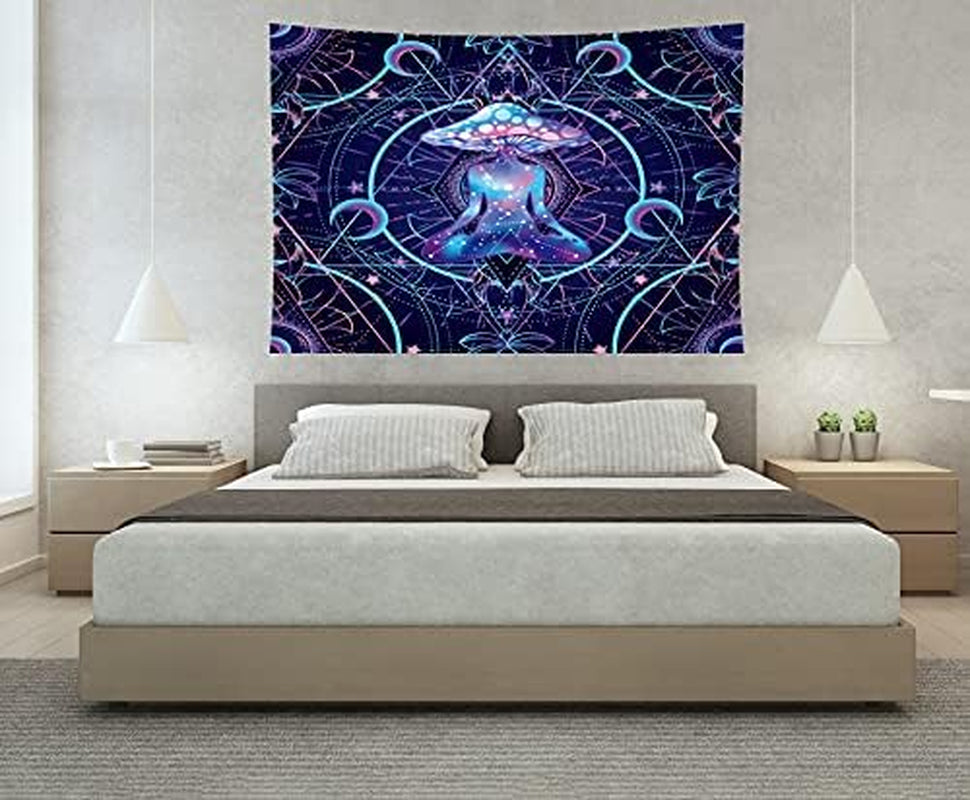 Pack of 2 Psychedelic Mushroom Tapestry Fantasy Plant Wall Tapestry Galaxy Space Tapestry Starry Night Sky Tapestry Wall Hanging for Room