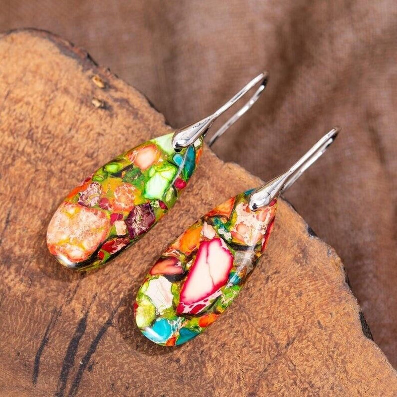 Natural Stone Sea Sediment Women Earrings Bohemia Dangle Reiki Earrings Jewelry