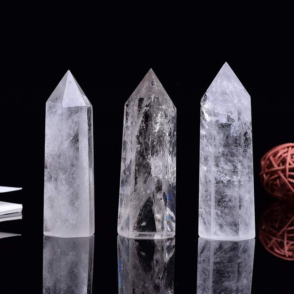 Natural Healing Set of 2 Clear Quartz Crystal Wand, 2"-2.4"(5-6Cm) 6 Faceted Single Point Crystal Prism Wand Natural Stones for Healing Meditation Reiki Chakra Therapy