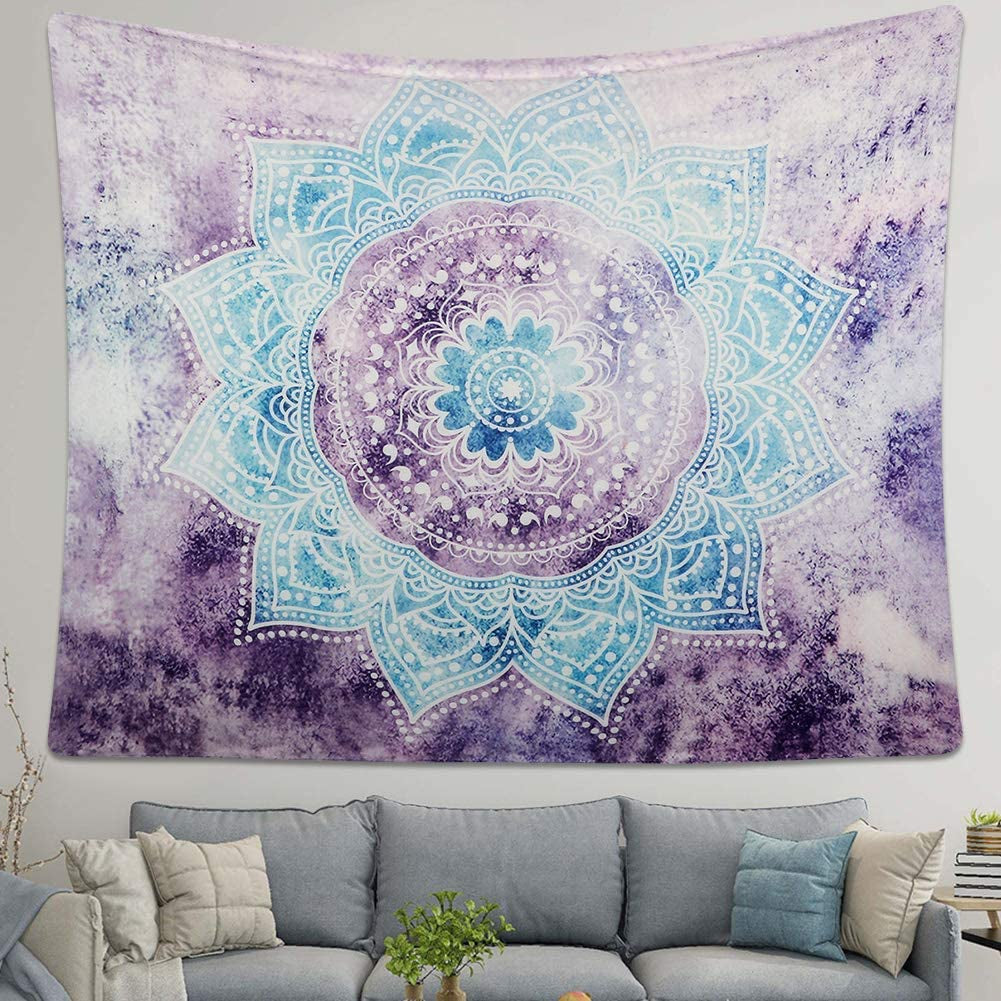 Tapestry Mandala Wall Hanging Decor Purple and Grey Indian Hippie Bohemian Flower Gypsy Decoration Beach Blanket Dorm Room Bed Sheets