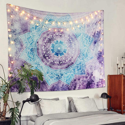 Tapestry Mandala Wall Hanging Decor Purple and Grey Indian Hippie Bohemian Flower Gypsy Decoration Beach Blanket Dorm Room Bed Sheets